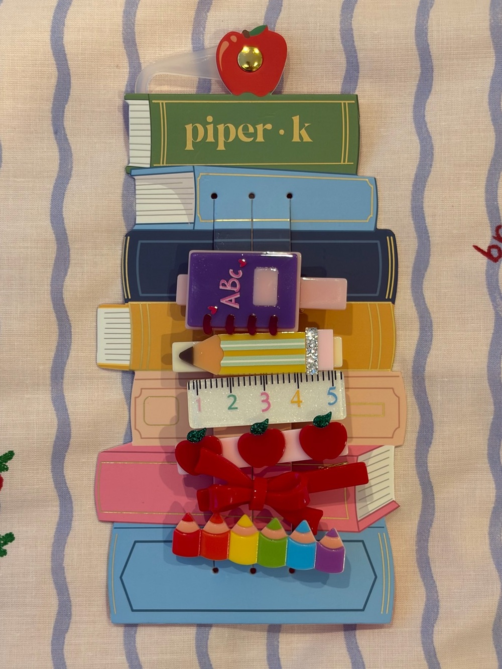 Piper K School-Themed Hair Clip Set ✏️📚🍎📏🎀